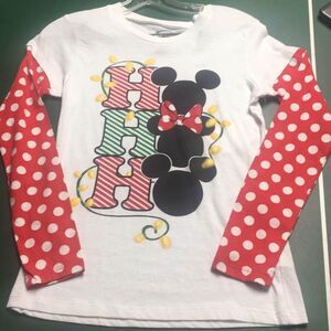 Disney Christmas Mickey & Minnie Long Sleeve Shirt - Medium (7/9)